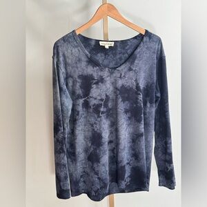 Johnny Was Calme Blue Tie Dye Long Sleeve V-Neck Tunic Top Women’s M